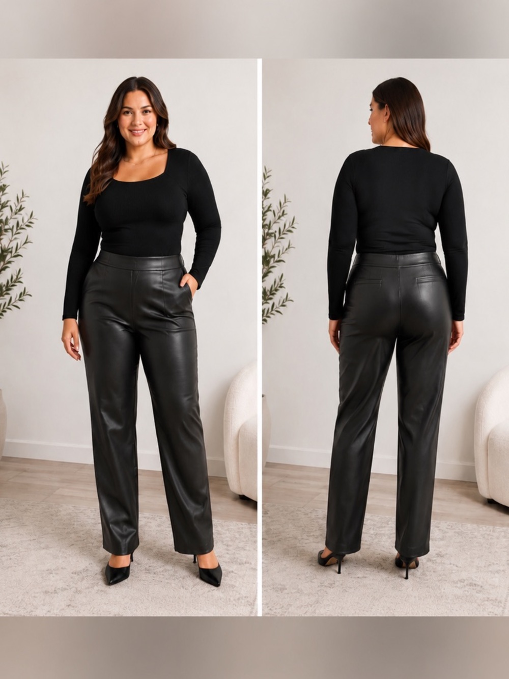 NWT Banana Republic Vegan Leather Straight Leg Pants Black Size 16